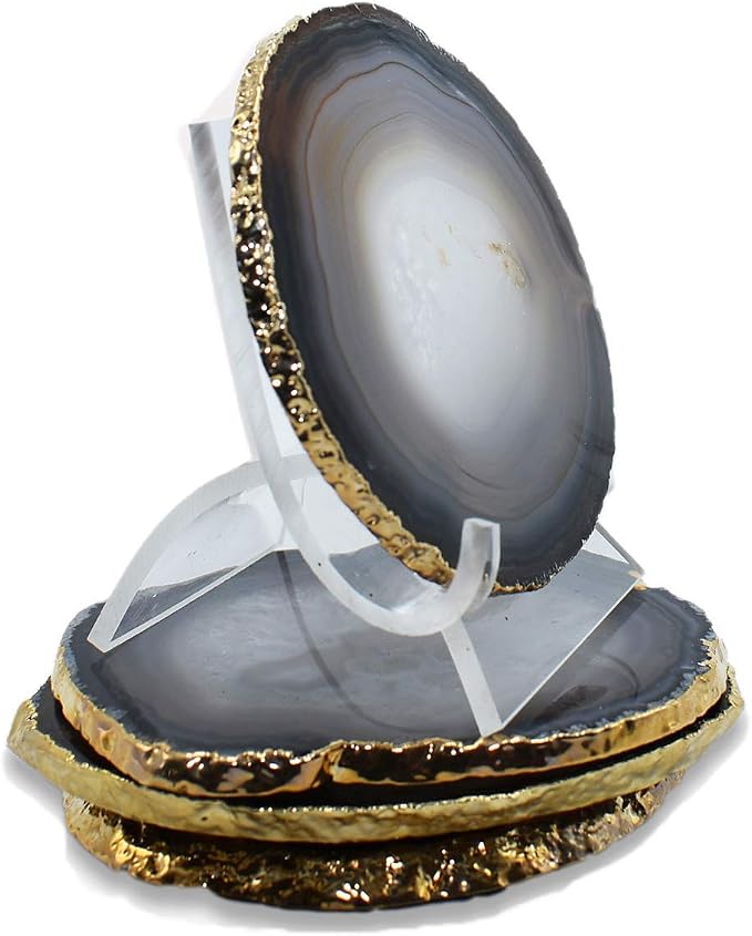 Nature's Decorations Natural Agate Stone Coasters - Set of 4 Polished Geode Drink Mats for Dining & Coffee Table & Kitchen Decor No Dye 3.5-4" Diameter