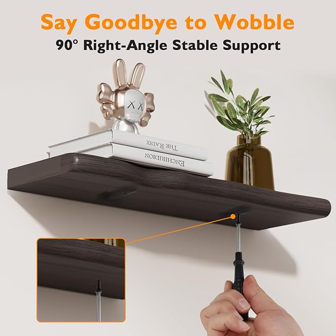 Floating Shelves for Wall Rustic Farmhouse 24 Inch Floating Shelf Bathroom Wooden Shelves for Wall Mounted Live Edge Pine Shelf with Unique Natural Grain for Living Room Bedroom Kitchen (Grey)