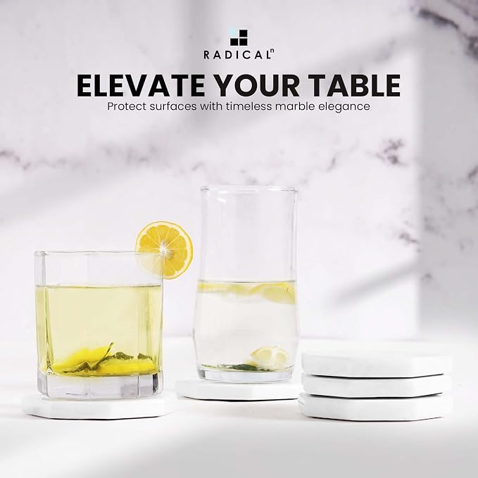 Radicaln White Marble Coasters Set of 6 Handmade 3.5" Inch Star Coasters for Drinks, Elegant Stone Coasters for Home, Office & Kitchen Decor
