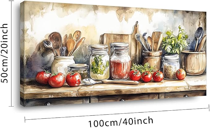 Ggaafet Watercolor Still Life Wall Art for Bedroom Canvas Painting Prints Food Tableware Art Deco Vintage Artwork Office Kitchen Dining Room Decor
