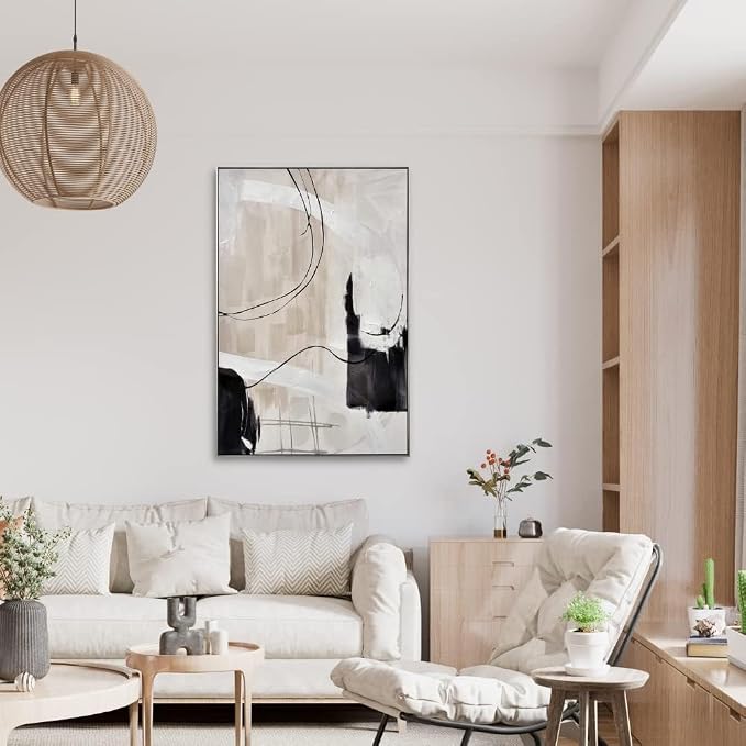 Creoate Abstract Canvas Wall Art, Hand Painted Textured Painting Canvas Artwork for Living Room, Bedroom, Office 24x36 Inch, Framed