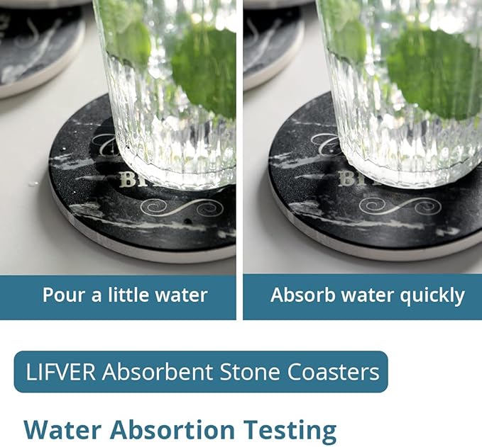 LIFVER White Elephant for Adults, Funny Coasters Set of 8 Black Marble Style Absorbent Drink Coasters with Cork Base, Ideal for Living Room Decor, Gag Gifts for Men