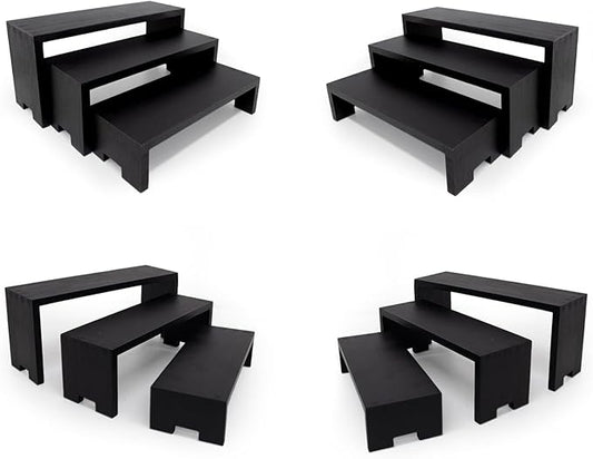 Yikaroeli 12Pcs Display Riser Wood Risers Wooden Stand 3 Tier 4 Set 12 Pieces Wood Racks Decorative Rectangular, Cupcake Stands Cologne Perfume Organizer(Black)
