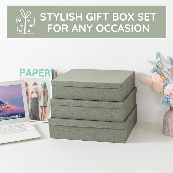 Soul & Lane Decorative Storage Boxes with Lids, Paper Storage Box Set for Keepsakes and Photos, Decorative Boxes for Home Decor, Stationery, Office Organizers, Gray Kraft