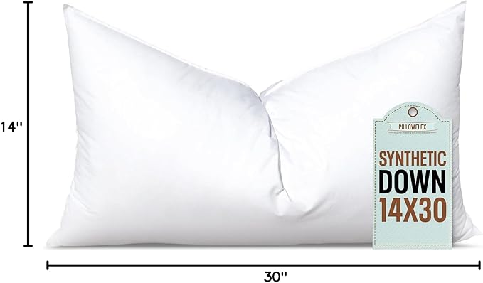 Pillowflex Synthetic Down Pillow Insert - 14x30 Down Alternative Pillow, Ultra Soft, Large Rectangle Body Sleeping Pillow, Lumbar, Long, Back - 1 Decorative Pillow Form