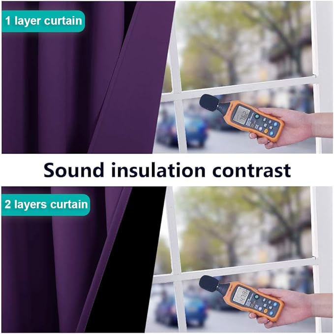 NICETOWN Extra Long Truly Blackout Drapes for Hall and Villa, 46-inch Width Each Panel, 45-inch Length, Royal Purple, 2 Pieces, 100% Blackout Window Curtains with Black Lined for Night Shift Worker