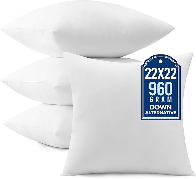 puredown® 22x22 Pillow Inserts, Pack of 4, Down Alternative Square Form Sham Stuffer, Fluffy Soft Decorative Pillows for Couch, Sofa, Bed and Home Decor