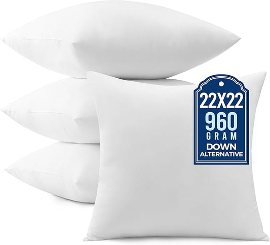 puredown® 22x22 Pillow Inserts, Pack of 4, Down Alternative Square Form Sham Stuffer, Fluffy Soft Decorative Pillows for Couch, Sofa, Bed and Home Decor