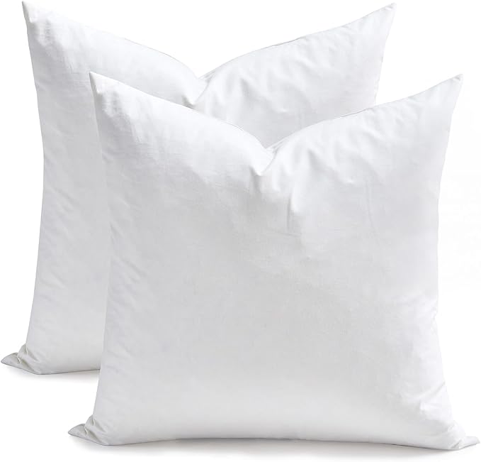 TOPGREEN Feathers Down Throw Pillow Inserts 16 x 16, Set of 2, 100% Organic Cotton Shell, Soft Decorative Square Pillows Insert for Living Room Sofa, Couch, or Bed (White)