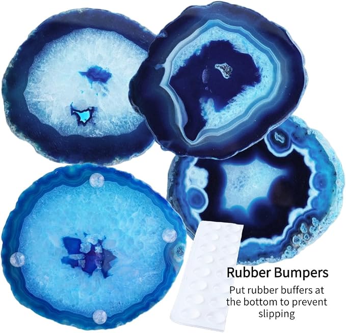 Natural Agate Coaster for Drinks Geode Stone Coasters Teal Irregular 4Pcs Dyed Agate Sliced Cup Mat 3-4'' DIY Decorative Paintings Ornaments Housewarming Gift
