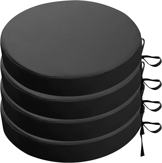 SK Studio Round Outdoor Chair Cushions for Patio Furniture, Set of 4 Waterproof Patio Chair Cushion with Adjustable Ties for Garden Sofa Couch, Dark Grey, 18"x18"x2"