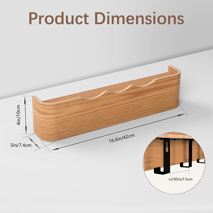 Coat Rack Wall Mount with Hidden Hooks, Wall Hooks with Shelf, Wall Key Holder Mount Wooden Shelf Entryway Hooks for Bedroom Bathroom for Hanging Coats Hats Bags Towels (Oak Wave-Shape, 4 Hooks)
