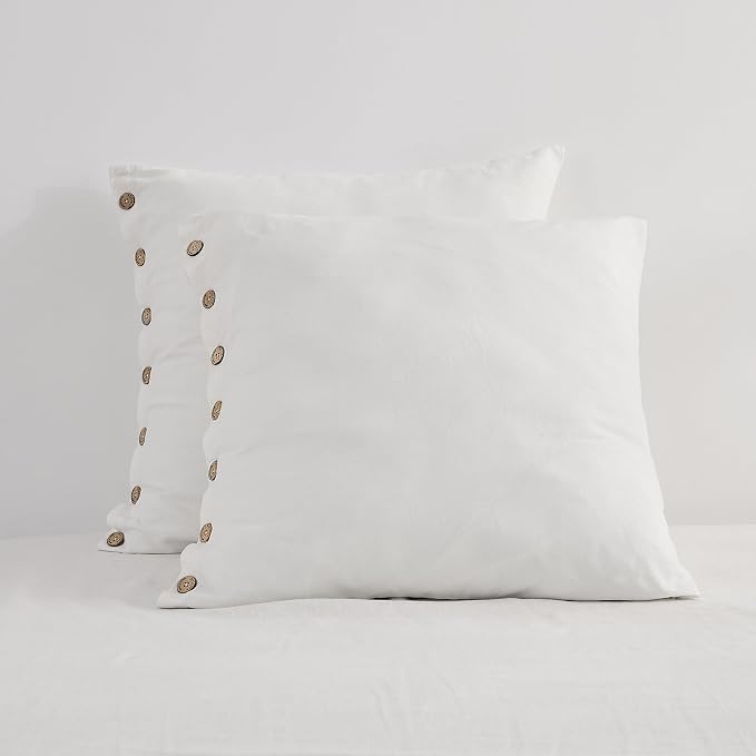ATLINIA Linen Pillow Cases Euro Sham - 26"x 26" Pillowcase Set of 2, Button Closure Cooling Breathable Square Pillow Cover, Bed Flax Linen Cotton Blend Farmhouse Netural Pillow Sham Cream Color