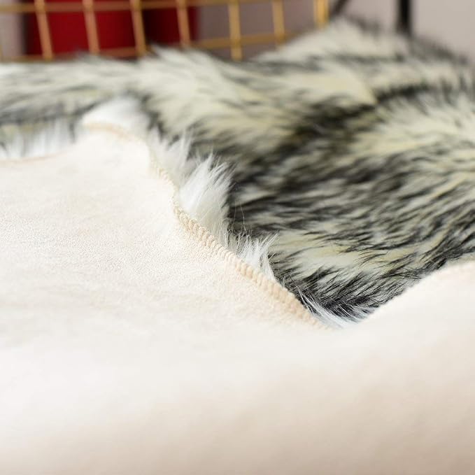 Carvapet Luxury Faux Sheepskin Chair Cover - Soft Plush Fur Seat Pad Skid-Resistant Fluffy Area Rug for Desk Armchair Bedroom Decor Black White 2x3 Feet