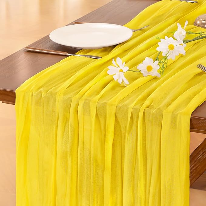 Socomi 6pcs Yellow Cheesecloth Table Runner Boho Rustic Gauze 120 inch 10FT Cheese Cloth Runner for Wedding Party Baby Shower Birthday Home Decor