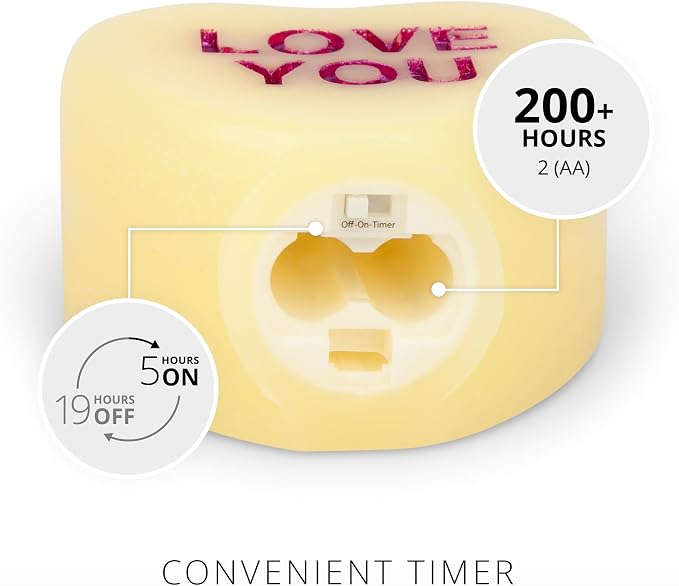 Luminara Candy Heart Love You Lemon Chiffon Candle- Flameless Real-Flame Romantic Battery Operated LED Decor- Valentine's Day Collection- 3.8" x 4.3"