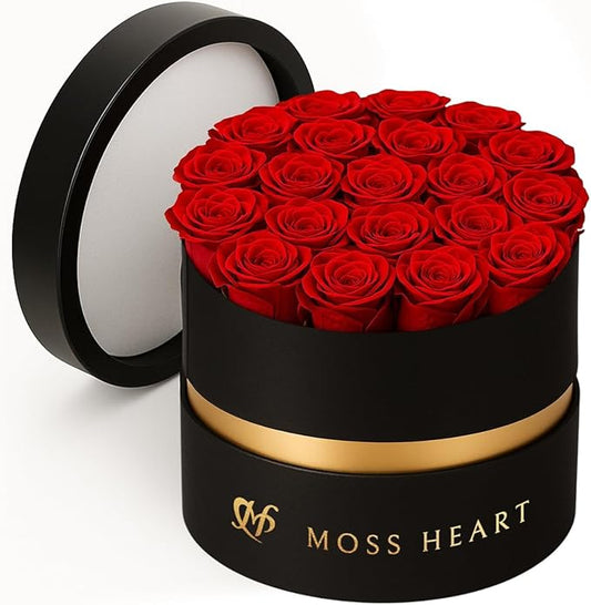 20 Mini Preserved Roses, Round Luxury Gift Box, Real Forever Roses Last 1+ Year, Premium Romantic Gift for Women, Wife, Girlfriend, Mother’s Day, Birthday, Anniversary, Valentine’s Day