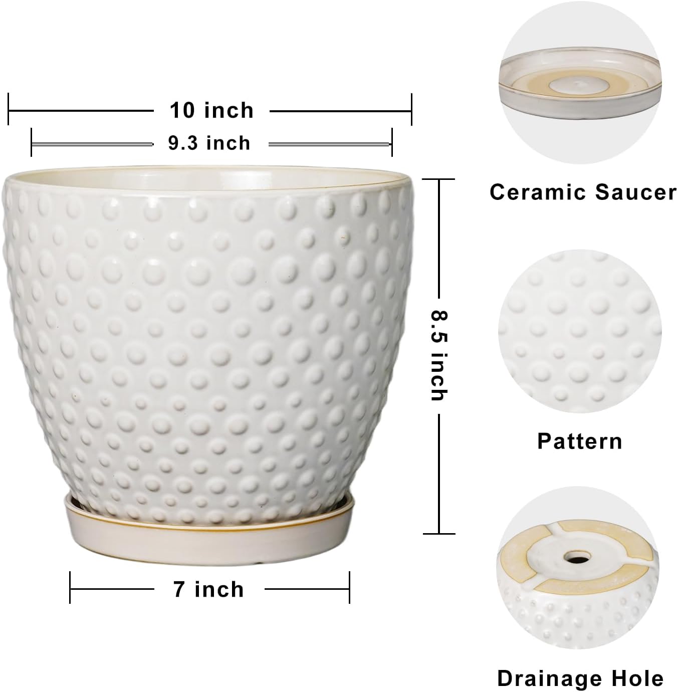 G EPGardening 10 Inch Plant Pot Ceramic Pots for Plants Indoor Outdoor Plant Pots with Drainage Hole and Saucer Round Large Flower Pot for Home Garden Office White