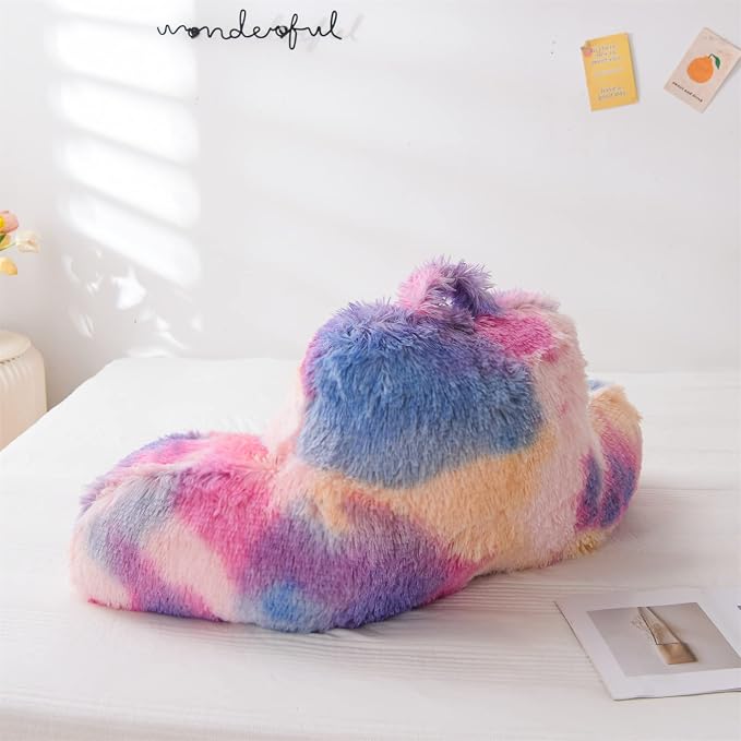 A Nice Night Faux Fur Reading Pillow Bed Wedge Large Adult Children Backrest with Arms Back Support for Sitting Up for Bedrest,PinkPurple