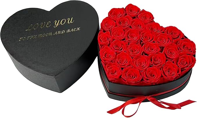 Preserved Roses Heart Shape Box Valentines Day Gifts for Her Mothers Day Forever Flowers (Red, 27 Roses)