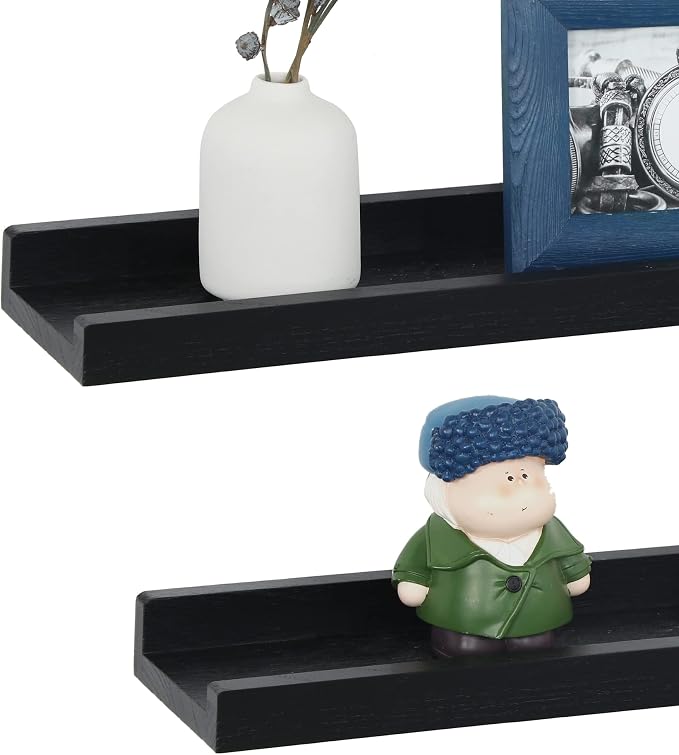 Long Floating Shelves 36 Inches Set of 4,Wood Picture Shelf for Wall with Ledge,Photo Frames Display Shelves Wall Mounted for Living Room Bedroom Kids Nursery,Home Decor (Rustic Black, 36")