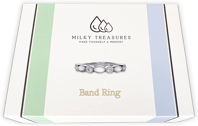 Milky Treasures Band Ring DIY Breastmilk Jewelry Making Kit | Adjustable Size 6 to 10 | Breastfeeding Keepsake | New Mom Gifts | Baby Shower Registry | 925 Sterling Silver [Full KIT] (Full Kit)