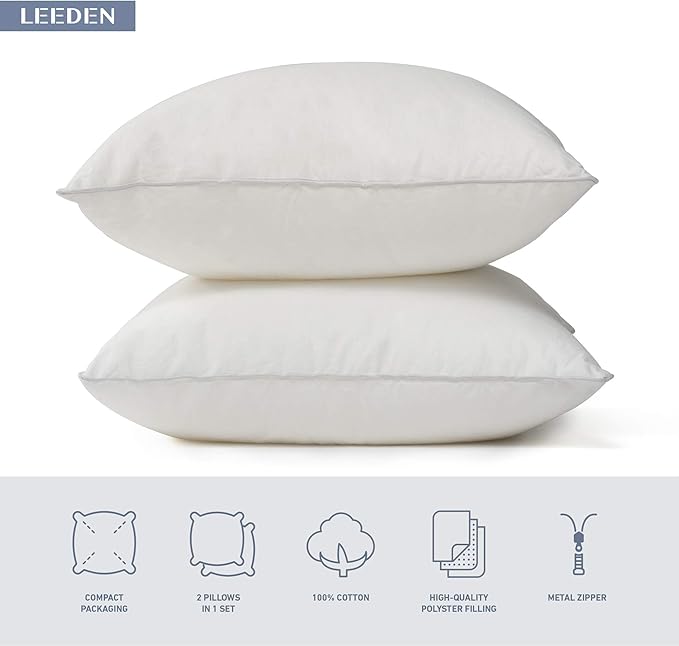 Leeden 22 x 22 Pillow Inserts (Set of 4) - Throw Pillow Inserts with 100% Cotton Cover - 22 Inch Square Interior Sofa Pillow Inserts - Decorative Pillow Insert Pair - White Couch Pillow