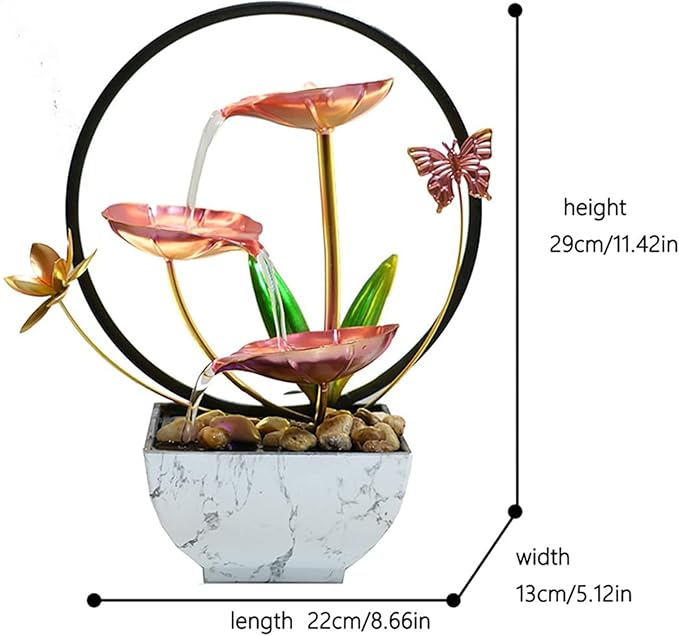 11'' H Pink Indoor Desktop Tableop Fountain Decoration, Small Fountain with LED Lights for Meditation and Zen Water Scenery, Spring Day Decor