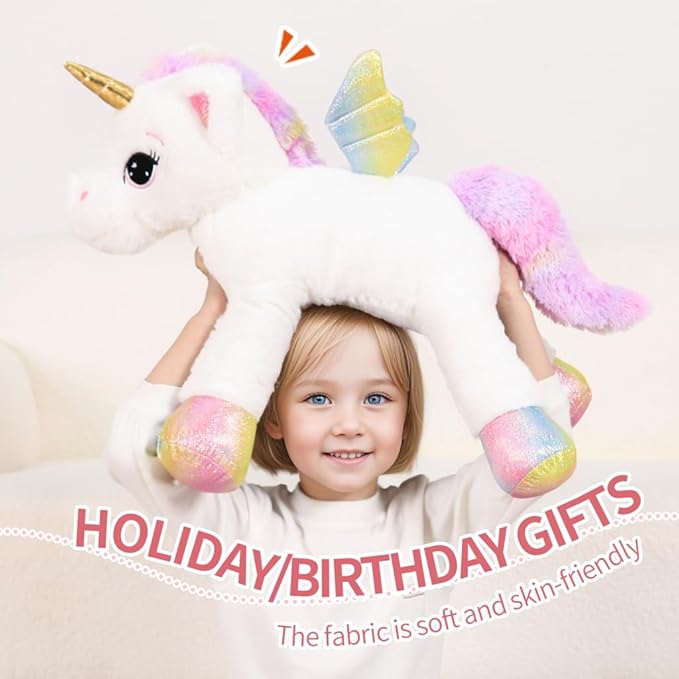 FFxiong 24 Inch Big Unicorn Stuffed Animal Plush Toy Pillow, Cute Soft Giant Unicorn with Rainbow Wings Large Doll, Gift for Children Girls Boys Kids Valentine Birthday Christmas
