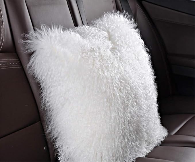 Mongolian Lamb Fur Throw Pillow Cover Soft Fluffy Square Cushion Pillowcase Car Accessories Decorated for Livingroom 20‘’x20‘’