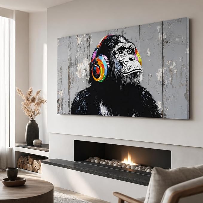 Wall Art Graffiti Gorilla Abstract Canvas Painting Textured Picture, Modern Landscape Artwork Framed for Living Room Bedroom Bathroom Office Home Decor 40x20in