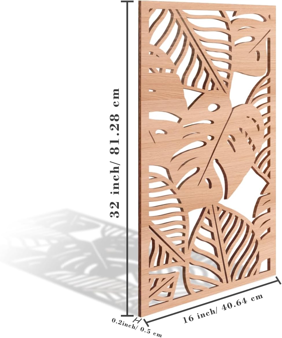 IARTTOP Leaf Wood Tropical Wall Art 15.9X32 Inch Carved Palm Leaves Wall Decor Coastal Monstera Plant Wall Sculptures for Living room Bedroom Set of 3