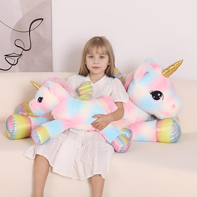 FFxiong 24 Inch Multicolored Big Unicorn Stuffed Animal Plush Toy Pillow, Cute Soft Giant Unicorn with Rainbow Wings Large Doll, Gift for Children Girl Boy Kids Birthday Valentine Christmas