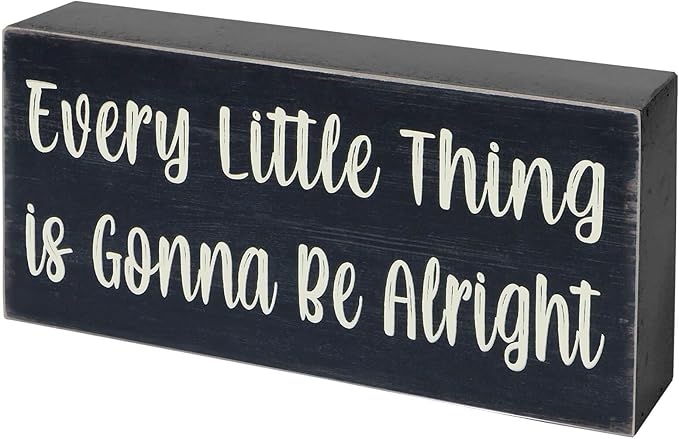 Esur Every Little Thing is Gonna Be Alright Birds Wooden Box Sign - Farmhouse Art Home Desk Shelf Tabletop Wall Black Decor