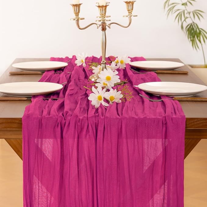 Socomi 6pcs Hot Pink Cheesecloth Table Runner Fuchsia Boho Rustic Gauze 120 inch 10FT Cheese Cloth Runner for Wedding Party Baby Shower Birthday Home Decor