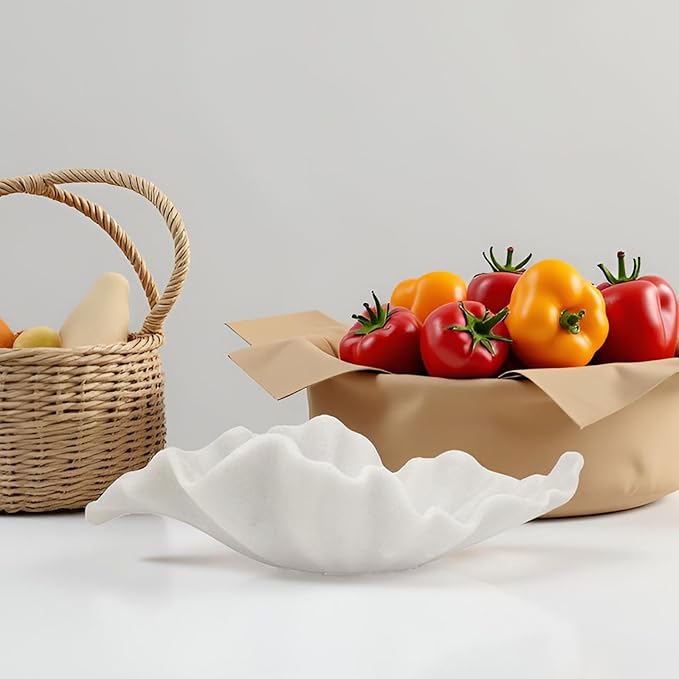 Off-white Smal Decorative Bowl - 9.8” Fruit/Key/Purse Bowl for Home Decor - Coffee Table & Entryway Table Decor - Scalloped Ruffle Bowls - Unique Centerpiece Bowls(Small)