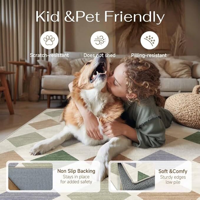 PureCozy 5x7 Checkered Area Rugs for Living Room Gray Machine Washable Modern Soft Large Rug Non-Slip Low Pile Accent Indoor Office Carpet for Bedroom Dining Room Nursery Classroom