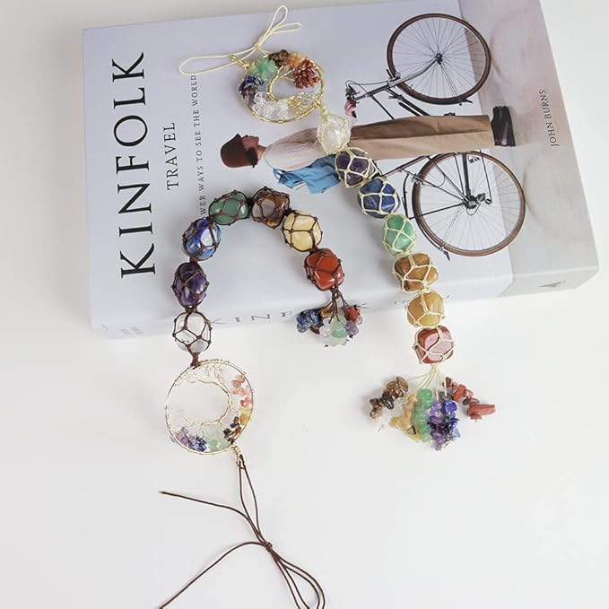 Anjiucc 7 Chakra Stone Healing Crystal Tree of Life Wall Hanging Home Interior Decoration，Window Decoration，Yoga Meditation