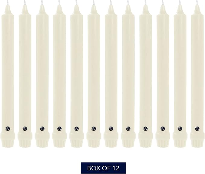 Colonial Candle Unscented Taper Candle, Classic Collection, Ivory, 10 In, Pack of 12 - Up to 8 Hours Burn