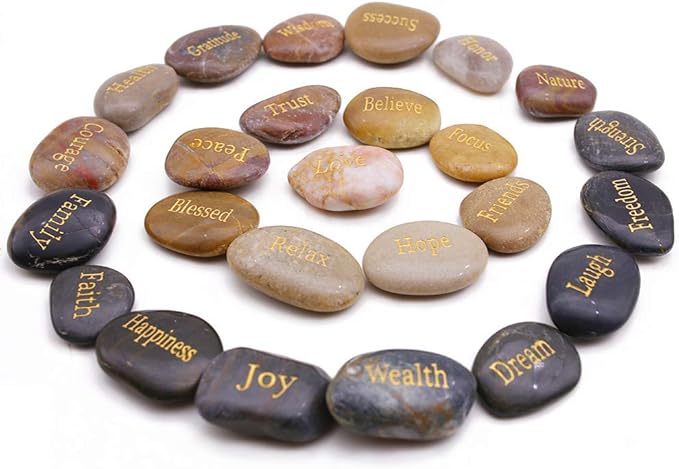 BigOtters 25PCS Inspirational Rocks - Encouragement Stones with Engraved Words for Meditation, Home Office Decor & Birthday, Gratitude Women Gifts
