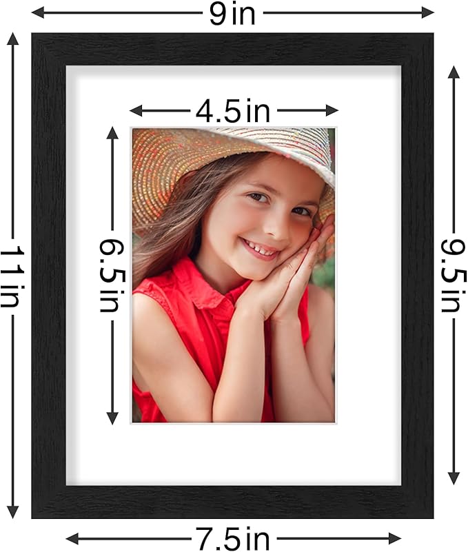 Vittanly 8x10 Picture Frames Set of 9, Display 5x7 Pictures with Mat or 8x10 without Mat, Photo Frames for Wall or Tabletop with Plexiglass, Engineered Wood, Black&Brown&Dark Grey
