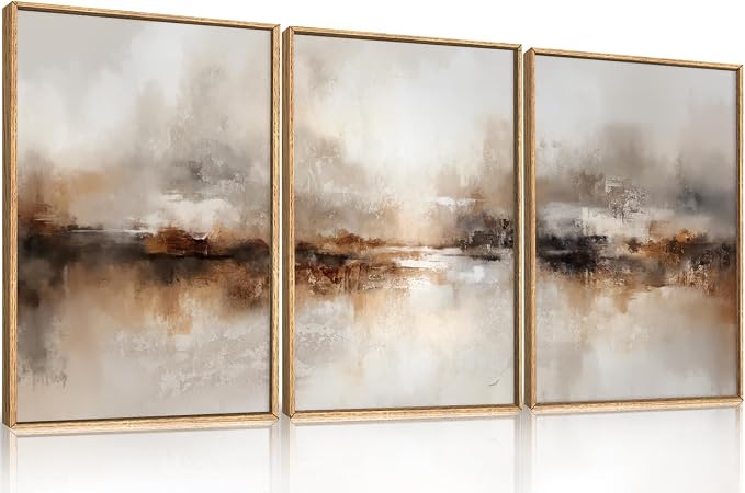 Large Abstract Brown Pastel Framed Canvas Wall Art,Neutral Black Gray Wall Decor,Modern Brush Stroke Painting,Minimalist Textured Artwork for Living Room,Bedroom,Dining Room,Office -16"x24"x3