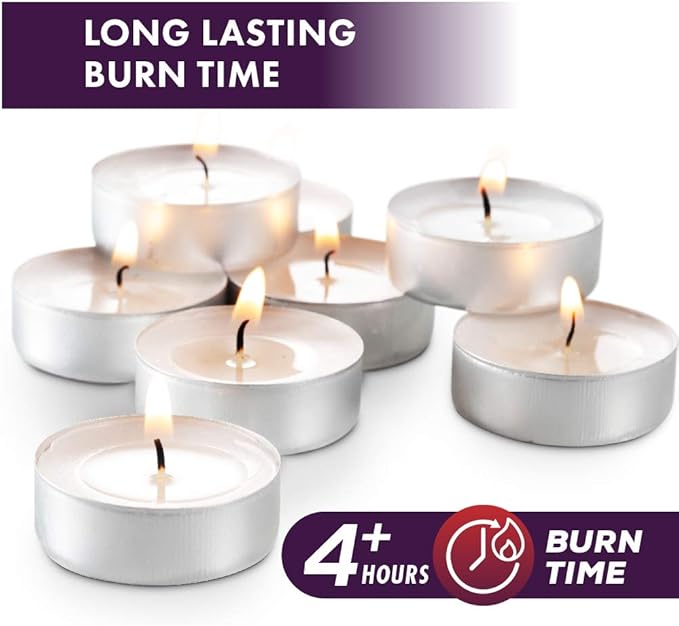MontoPack Unscented Tea Light Candles 200 Pack | 4 Hours, White, Smokeless, Dripless Small Votive Paraffin Tealights | Long-Lasting for Home, Shabbat, Weddings, Events, Emergencies | Mini Candles Bulk