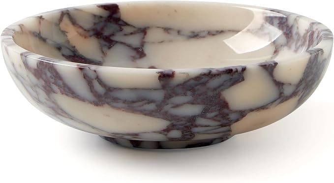 Luxury Natural Marble Fruit Bowl – Extra Large 9-Inch Calacatta Viola Marble for Kitchen Counter Fruit Serving Holder, Decorative Snack Dish for Coffee Table, Centerpiece Tray for Home Decor