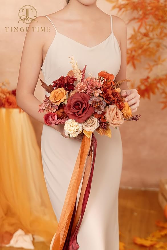 TINGE TIME Silk Fake Flowers Combo, Fake Foam Roses with Stems for DIY Wedding Bouquets Centerpieces Baby Shower Party Home Decorations(Terracotta)