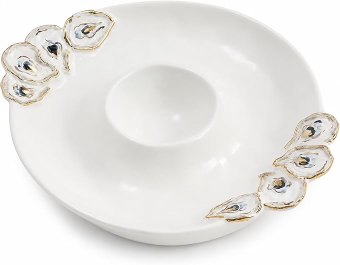 Mud Pie Oyster Chip And Dip Bowl Set; 2" x 10 1/2" dia