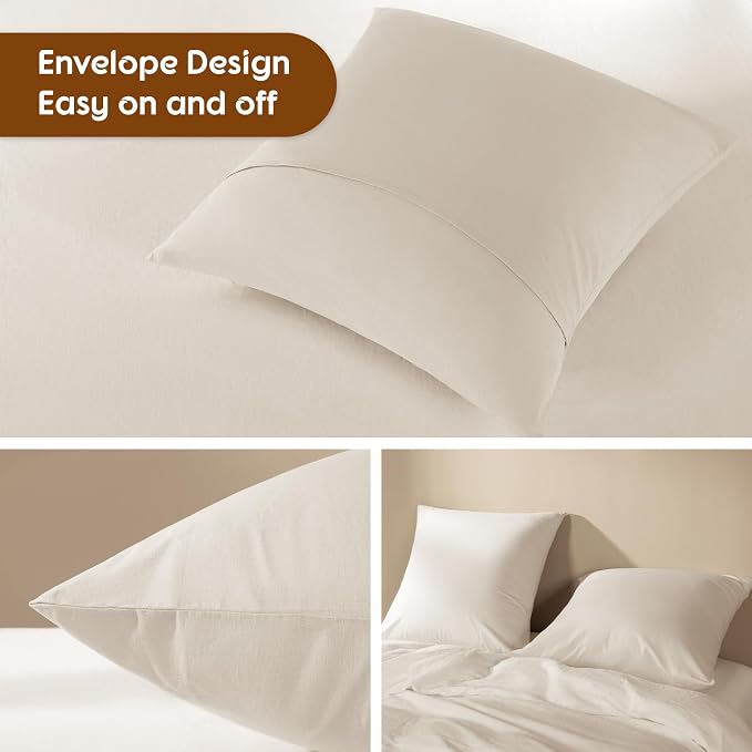 LBRO2M 100% France Linen Pillowcase Set of 2 Square Natural Flax Pillow Covers for Throw Pillows Envelope Closur, Durable Soft Cozy All Season (26"X26" Linen)