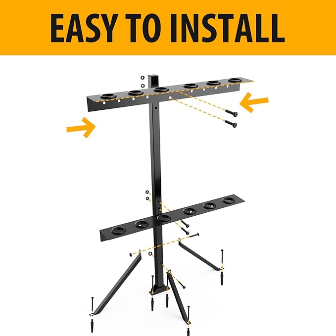 Trailer Tool Rack Shovel Holder - Shovel Rack for Trailer with 6 Tool Holes with Rubber Grommets, Dark Black