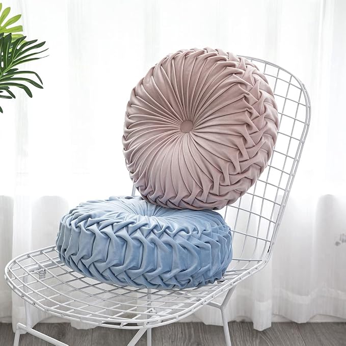 vctops Solid Velvet Seat Cushions Round Floor Pillows Thicken Chair Cushions Pleated Chair Pads Seat Pad Throw Pillows for Bedroom Living Room (Pink,Diameter 15")