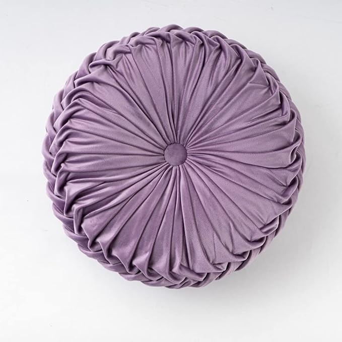 NatureMan 13.7 inch Round Sofa Cushion Pure Color Velvet Home Decor, Pleated Round Cushion, Pumpkin Pillow Suitable for Home Bed car Decoration (Light Purple)
